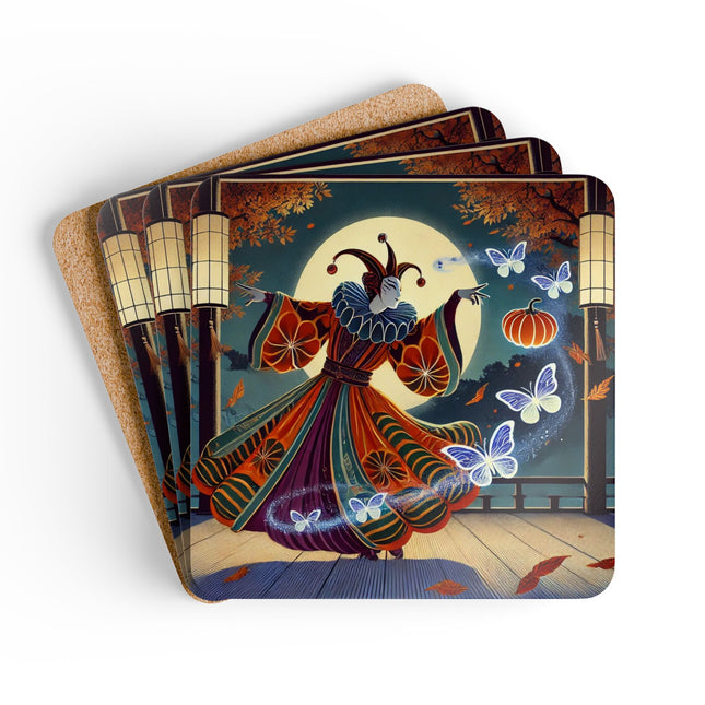 Court Magician with Ghost Butterflies Corkwood Coaster Set