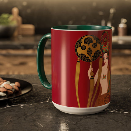Butterfly Empress of the Crimson Pavilion Colorful Mug (11oz, 15oz) – Art Deco Beauty, Butterfly Elegance & Ornamental Style