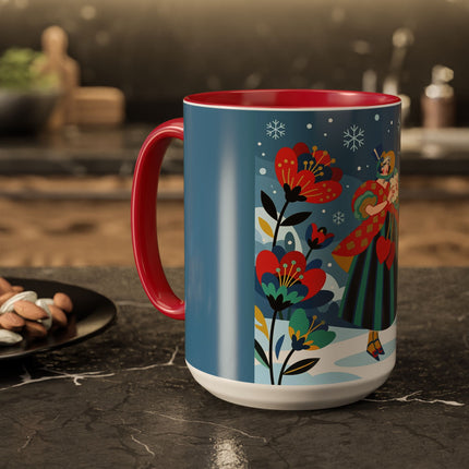 ❤️❄️ The Winter Heart Messenger Colorful Mug – Art Deco Snow Garden Fantasy
