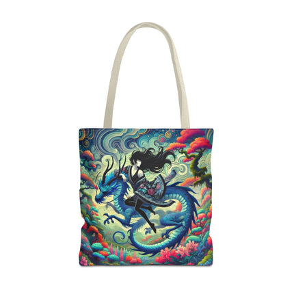 Mystic Guardian of the Sky Tote Bag – Warrior Fairy & Turquoise Dragon