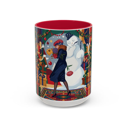 ☃️🎄 The Snowman's Christmas Companion Colorful Mug – Art Deco Holiday Fantasy