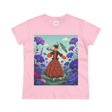 🌺✨ The Enchanted Flower Promenade Cotton Tee – Art Deco Fashion Whimsy