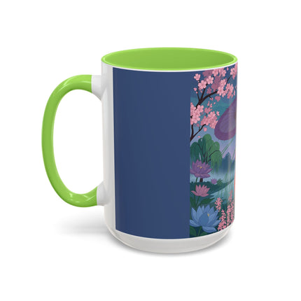 The Lady Of The Cherry Blossoms Colorful Mugs – Art Deco Spring Elegance