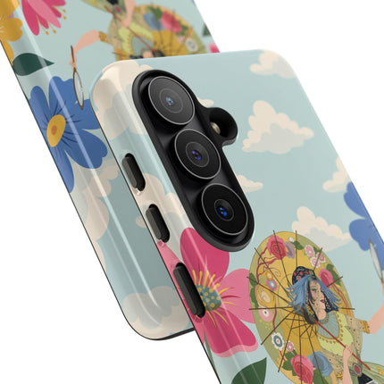 🌸🪞 The Floral Parasol Reflection Phone Case – Art Deco Garden Fantasy