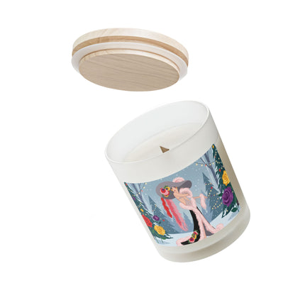 🌹🕯️ The Lady Of The Winter Rose Promenade Frosted Glass Candle – Art Deco Christmas Glamour