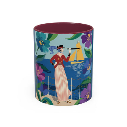 The Lady Of The Golden Horizon Colorful Mugs – Art Deco Coastal Elegance