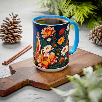 🌺🐦 The Enchanted Birdcage Garden Colorful Mug – Art Deco Floral Fantasy