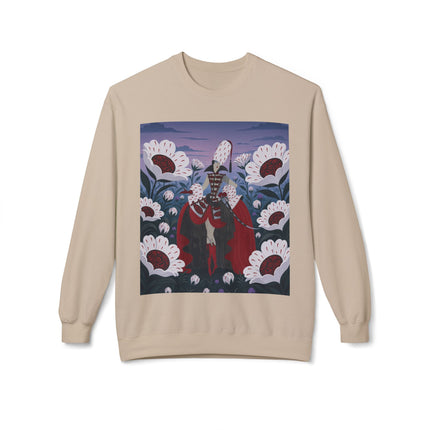 🎭🌹 The Crimson Garden Masquerade Midweight Crewneck Sweatshirt – Art Deco Floral Fantasy