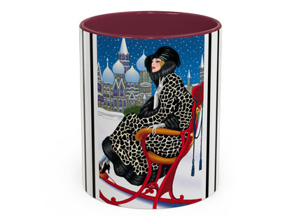 Elegant Winter Woman in Sleigh Colorful Mugs (11oz, 15oz)
