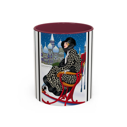 Elegant Winter Woman in Sleigh Colorful Mugs (11oz, 15oz)