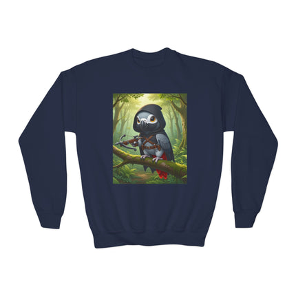 The African Grey Sentinel Youth Crewneck Sweatshirt – Wisdom, Courage & Woodland Adventure