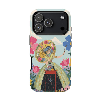 🌸🪞 The Floral Parasol Reflection Phone Case – Art Deco Garden Fantasy