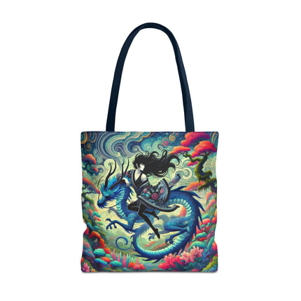 Mystic Guardian of the Sky Tote Bag – Warrior Fairy & Turquoise Dragon