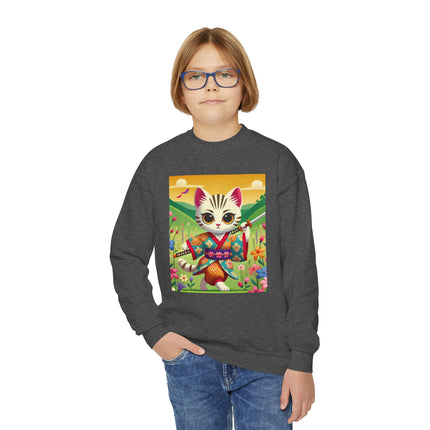 Samurai Kitten Youth Crewneck Sweatshirt – Grace, Discipline & Whimsical Strength