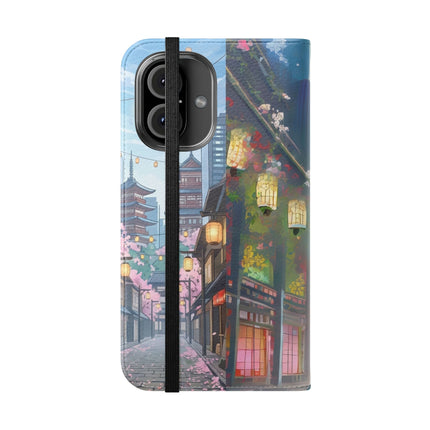 🦚🌸 Techno Plumes Peacock Flip Case – Neon Elegance & Sakura Dreams