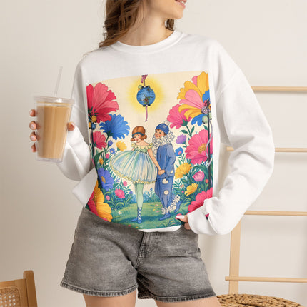 🌸🏮 The Lantern Garden Stroll Crewneck Sweatshirt – Art Deco Floral Whimsy