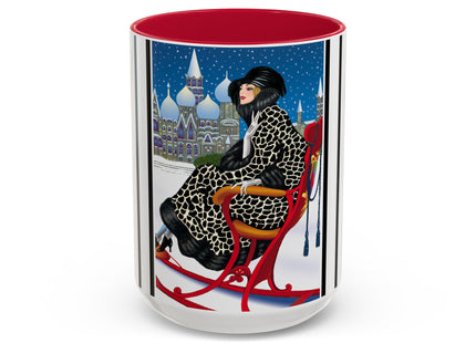 Elegant Winter Woman in Sleigh Colorful Mugs (11oz, 15oz)