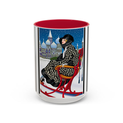 Elegant Winter Woman in Sleigh Colorful Mugs (11oz, 15oz)