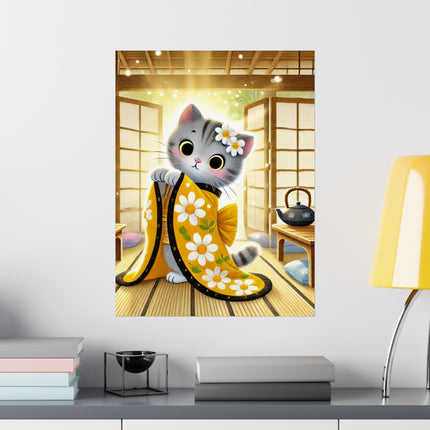 🐱🍵 Playful Kitten in the Tea Room Matte Vertical Poster – Curious Charm & Cozy Whimsy