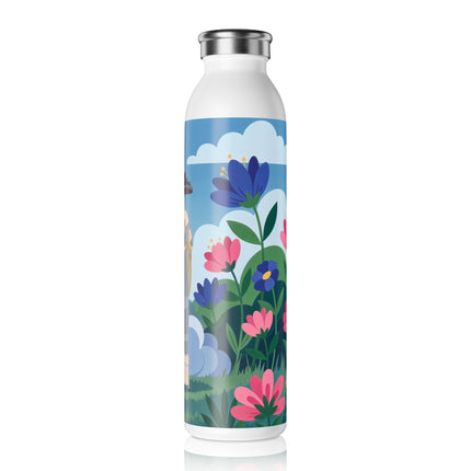 🌸🎀 The Lady In The Summer Garden Slim Water Bottle – Art Deco Floral Elegance