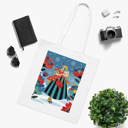 ❤️❄️ The Winter Heart Messenger Cotton Tote Bag – Art Deco Winter Enchantment