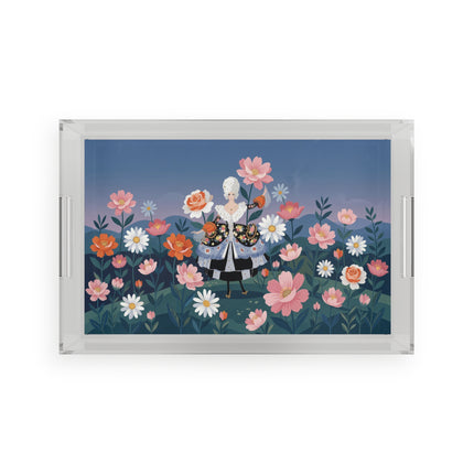 🌸🎀 The Grand Floral Promenade Acrylic Serving Tray – Art Deco Fashion Fantasy