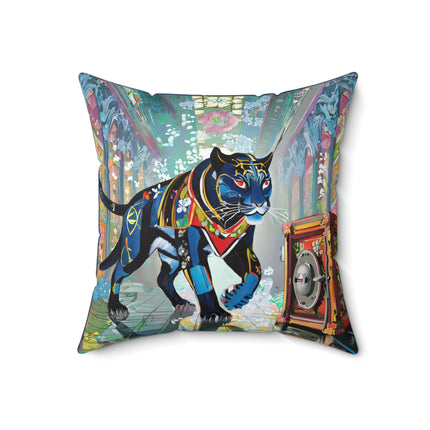 Cyber Panther's Hunt Spun Polyester Square Pillow