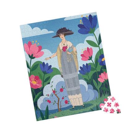 🌸🎩 The Lady Of The Grand Flower Garden Puzzle – Art Deco Fashion Illustration