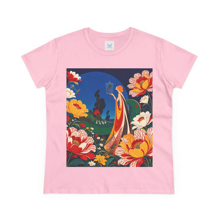 🌺🐦 The Enchanted Birdcage Garden Cotton Tee – Art Deco Floral Fantasy