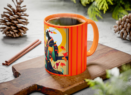 Black Cat in Kimono Colorful Mugs, 11oz