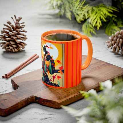 Black Cat in Kimono Colorful Mugs, 11oz