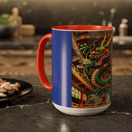 Tibetan Dragon Over Kabuki Duel Colorful Mugs (11oz, 15oz)