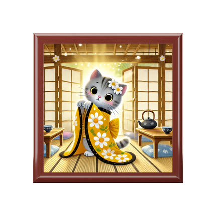 Playful Kitten in the Tea Room Jewelry Box