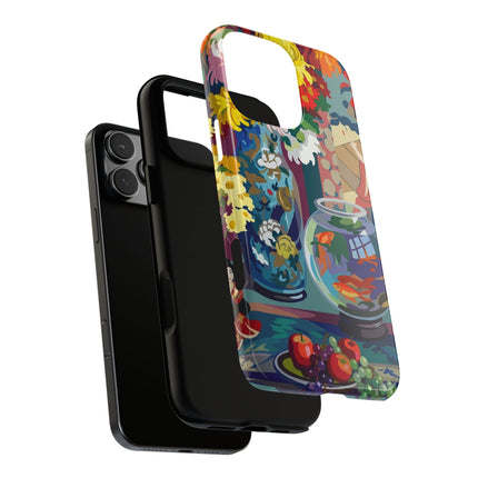 Floral Fishbowl Still Life Phone Case – Vibrant Harmony & Colorful Life