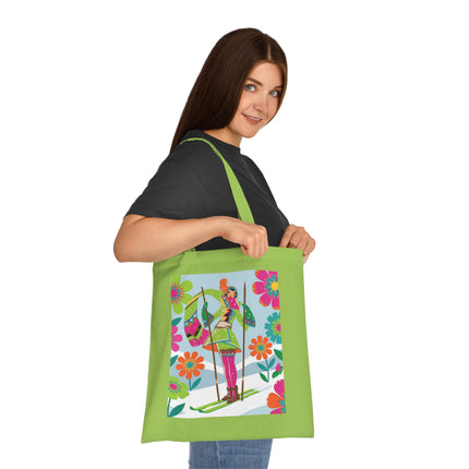 🎿🌸 The Winter Flower Adventurer Cotton Tote Bag – Colorful Skiing Fantasy