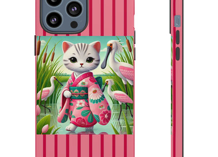 Geisha Kitten Strolls Among the Spoonbills Phone Cases