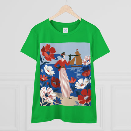 ⚓🌺 The Seaside Flower Adventurer Cotton Tee – Art Deco Nautical Fashion