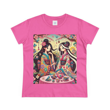 Fairies in Kimonos at Tea Among Blossoms Cotton Tee