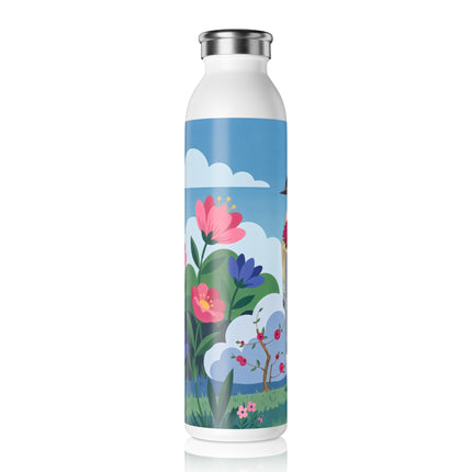 🌸🎀 The Lady In The Summer Garden Slim Water Bottle – Art Deco Floral Elegance