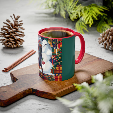 ☃️🎄 The Snowman's Christmas Companion Colorful Mug – Art Deco Holiday Fantasy