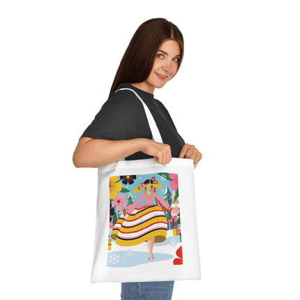 🎄🌸 The Christmas Blossom Belle Cotton Tote Bag – Art Deco Holiday Whimsy