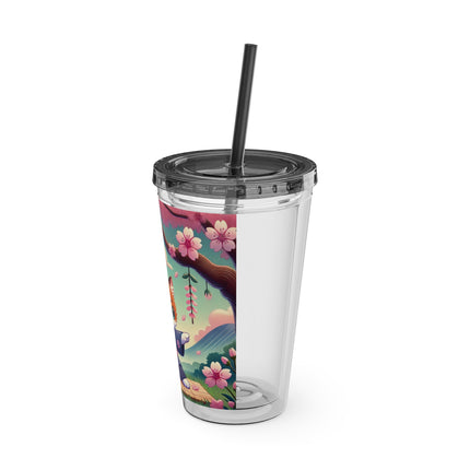 Samurai Kitten Sunsplash Tumbler with Straw, 16oz