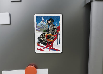 Elegant Winter Woman in Sleigh Die-Cut Magnets (5 Sizes)