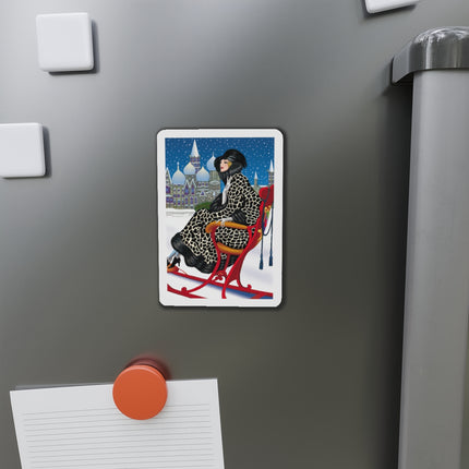 Elegant Winter Woman in Sleigh Die-Cut Magnets (5 Sizes)