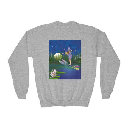 Fairy on a Dragonfly Youth Crewneck Sweatshirt – Enchanting Moonlit Fantasy