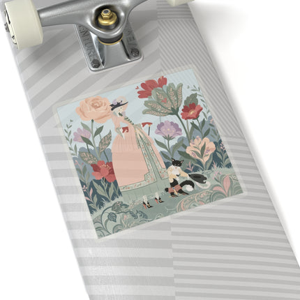 🌹🐈 The Lady And Puss In Boots Kiss-Cut Stickers – Art Deco Floral Whimsy
