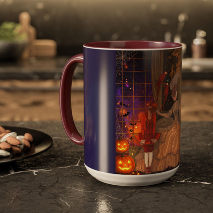 🌙🎃 The Moonlit Parlor Masquerade Colorful Mug – Elegant Halloween Romance