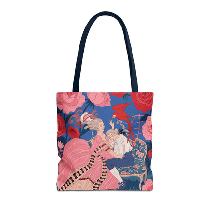 🌹🦜 The Lady Of The Scarlet Parrot Tote Bag – Art Deco Floral Elegance