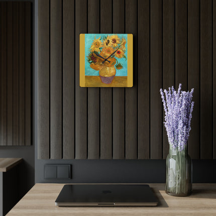 Vase with Twelve Sunflowers by Vincent Van Gogh Acrylic Wall Clock, Round and Square