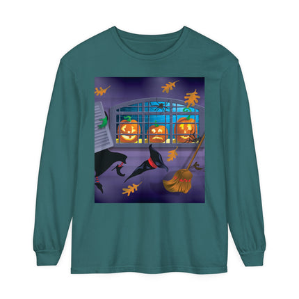 Whimsical Halloween Mischief Unisex Garment-dyed Long Sleeve T-Shirt